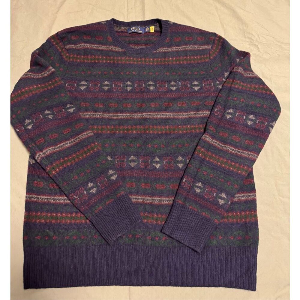 Polo Ralph Lauren Size Medium Men Wool Alpaca Fair Isle Nordic Pullover Sweater